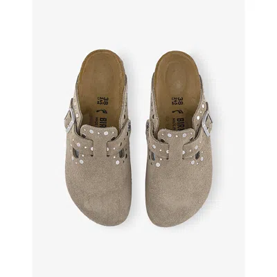 Birkenstock Women's Boston Shearling Clog In Taupe Suede/sandcastle At Urban Outfitters In Multi