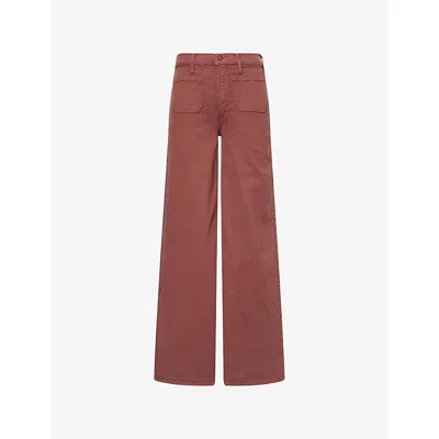 Mother Womens Cats And Dogs The Patch Pocket Undercover Sneak Wide-leg Stretch-denim Jeans In Brown