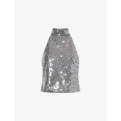 Rotate Birger Christensen Rotate Sleeveless Silver Top With All-over Paillettes In Silver