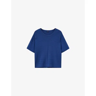 Joseph Womens Cobalt Grid-knit Boxy-fit Viscose-blend T-shirt Xs In Blue