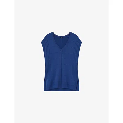 Joseph Womens Cobalt Grid-knit Relaxed-fit Viscose-blend Top Xs In Blue