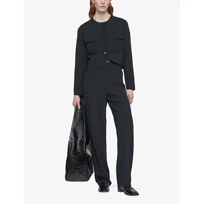 Joseph Womens Black Flap-pocket Boxy-fit Stretch-knit Cardigan Jacket