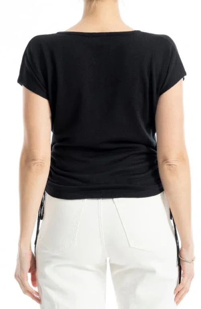 Max Studio Side Ruched Short Sleeve V-neck Sweater In Black