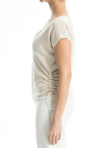 Max Studio Ruched Cap Sleeve Linen-blend Sweater In White