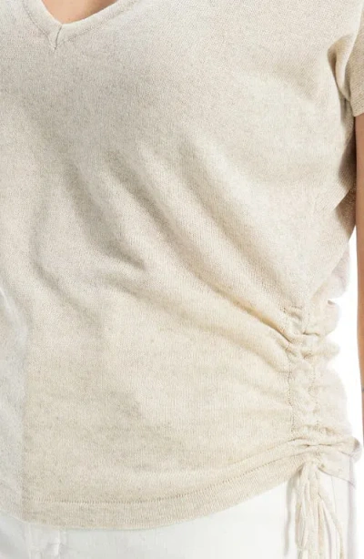 Max Studio Ruched Cap Sleeve Linen-blend Sweater In White