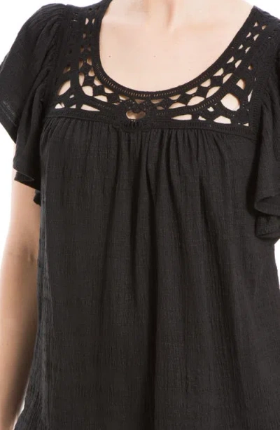 Max Studio Open Stitch Crinkle Top In Black