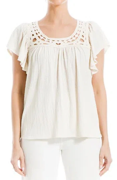 Max Studio Open Stitch Crinkle Top In Neutral