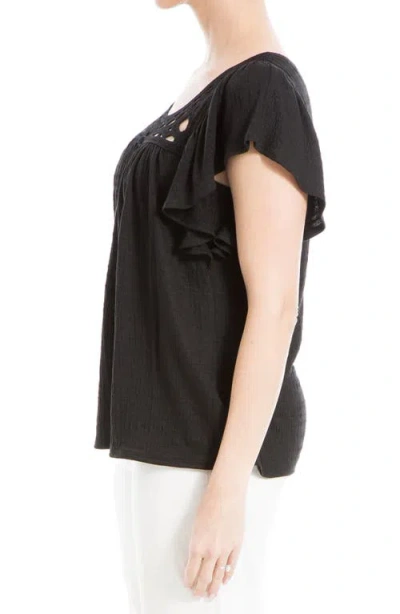 Max Studio Open Stitch Crinkle Top In Black