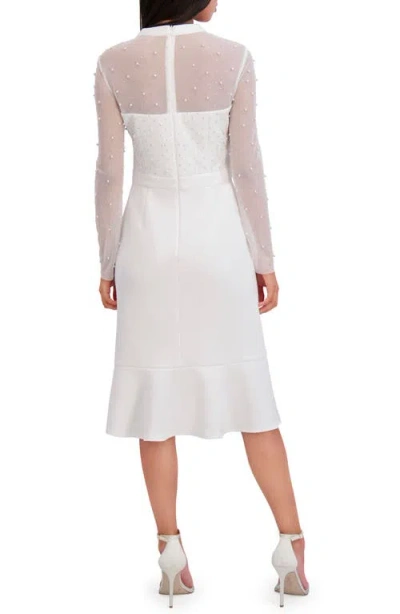 London Times Women's Long-sleeve Illusion Midi Dress In White