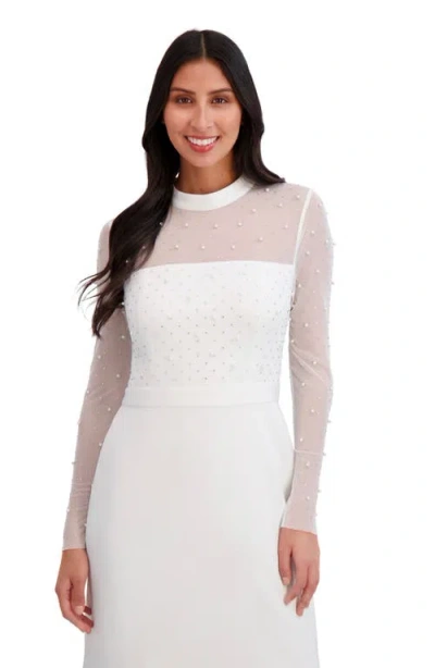London Times Women's Long-sleeve Illusion Midi Dress In White