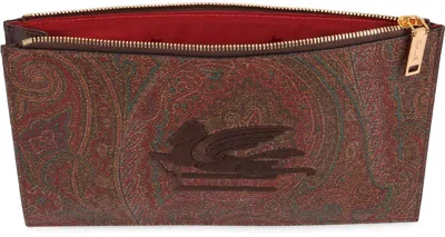 Etro Logo Print Flat Pouch In Brown