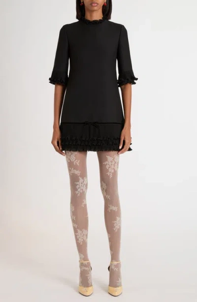 Valentino Garavani Ruffle Trim Crepe Couture Minidress In Black