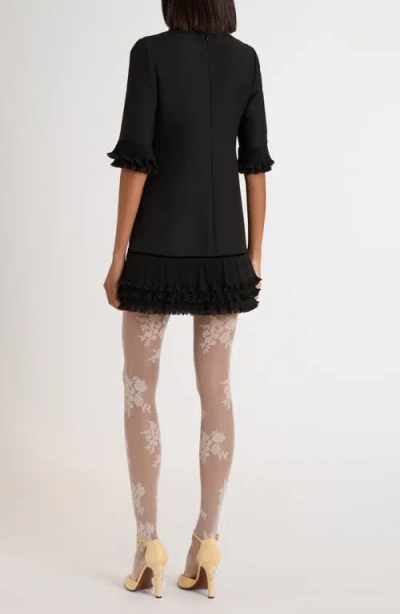 Valentino Garavani Ruffle Trim Crepe Couture Minidress In Black