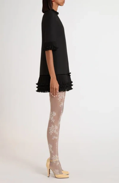 Valentino Garavani Ruffle Trim Crepe Couture Minidress In Black