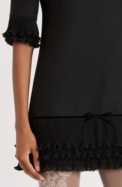 Valentino Garavani Ruffle Trim Crepe Couture Minidress In Black
