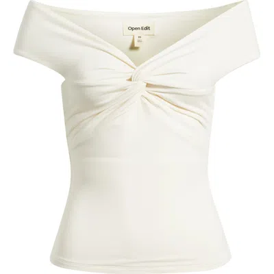 Open Edit Twist Front Off The Shoulder Top In White