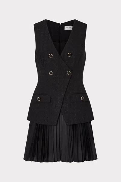 Milly Boucle Mixed Media Mini Dress In Black