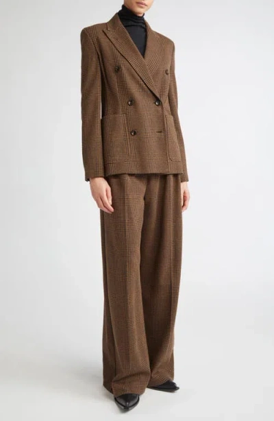 Max Mara Womens Chocolate Ponza Glen-plaid-print Cotton-blend Trousers In Brown