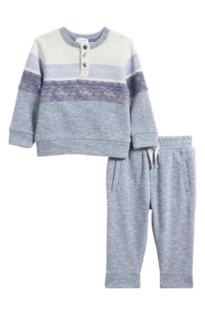 Splendid Blake Block Stripe Henley Sweatshirt & Sweatpants Set In Gray