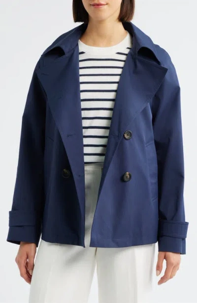 Michael Kors Short Double Breasted Raincoat In Blue