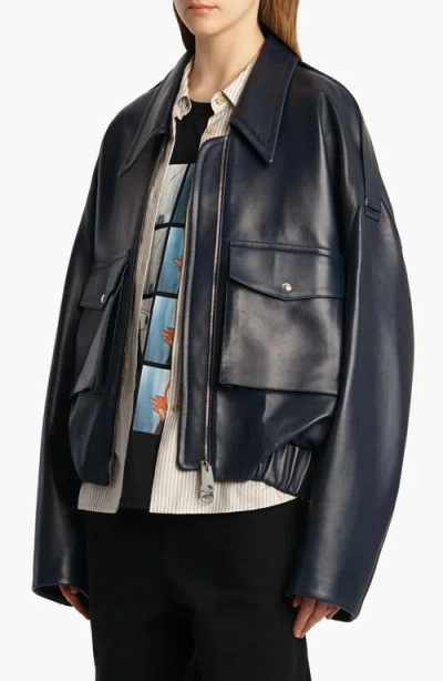 Khaite Oversized Owey Leather Jacket In Blue