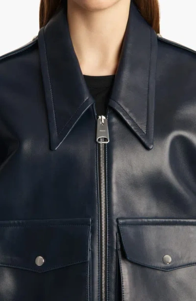 Khaite Oversized Owey Leather Jacket In Blue