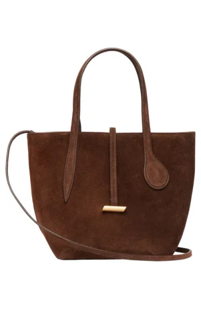 Little Liffner Mini Sprout Suede Tote In Brown