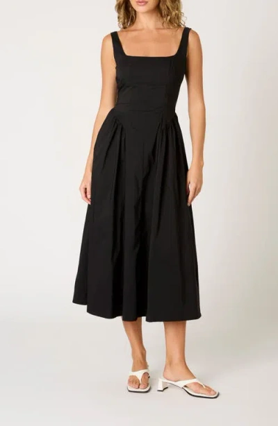 Nia Daisy Midi Dress In Black In Black