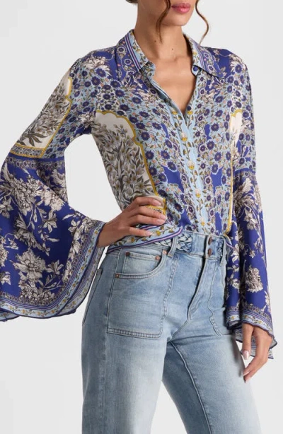 Alice And Olivia Alice + Olivia Willa Printed Blouse In Blue