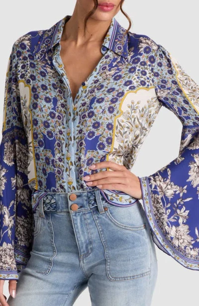 Alice And Olivia Alice + Olivia Willa Printed Blouse In Blue