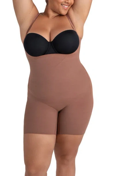Honeylove Open Bust Bodysuit In Brown
