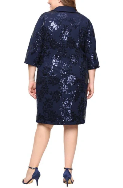Alex Evenings Plus Size Short Stretch Scuba Crepe 3/4-sleeve Jacket Dress In Blue