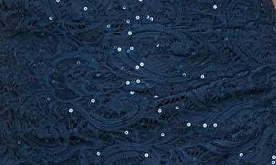 Alex Evenings Sequin Lace Cascading Ruffle Gown In Blue