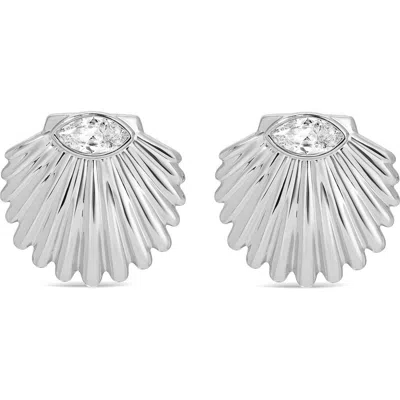 Ettika Santorini Cubic Zirconia Shell Statement Stud Earrings In Silver