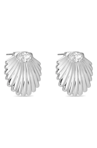 Ettika Santorini Cubic Zirconia Shell Statement Stud Earrings In Silver