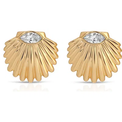 Ettika Santorini Cubic Zirconia Shell Statement Stud Earrings In Gold