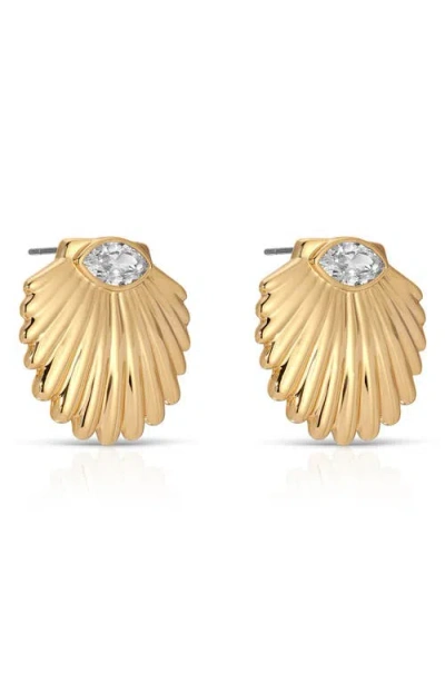 Ettika Santorini Cubic Zirconia Shell Statement Stud Earrings In Gold