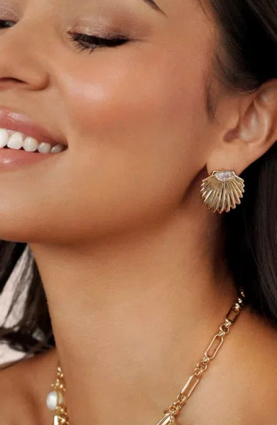 Ettika Santorini Cubic Zirconia Shell Statement Stud Earrings In Gold