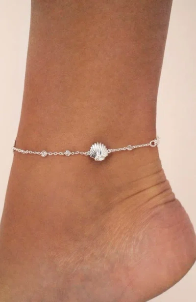 Ettika Santorini Cubic Zirconia Shell Ankle Bracelet In Metallic