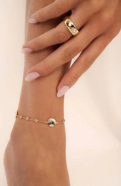 Ettika Santorini Cubic Zirconia Shell Ankle Bracelet In Gold