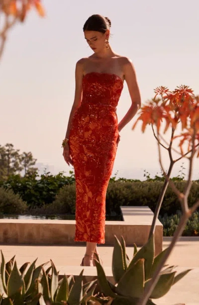 Helsi Leslie Pattern Sequin Strapless Gown In Orange