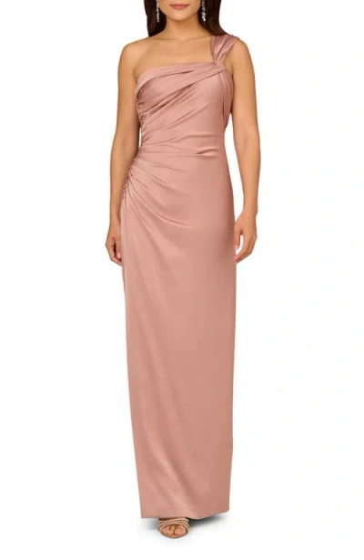 Aidan Mattox By Adrianna Papell One-shoulder Crepe Back Satin Gown In Pink