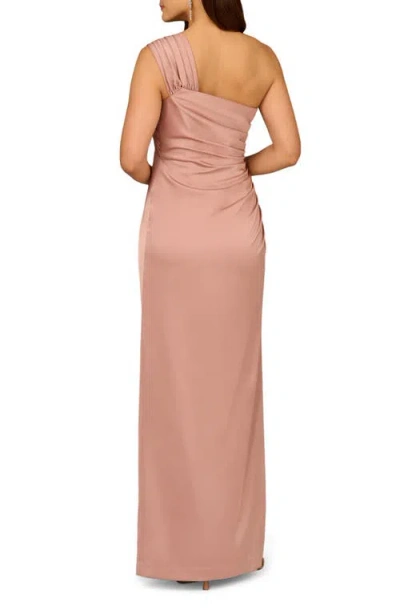 Aidan Mattox By Adrianna Papell One-shoulder Crepe Back Satin Gown In Pink