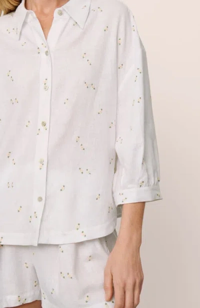 Eberjey Relaxed Linen Blend Button-up Sleep Shirt In White