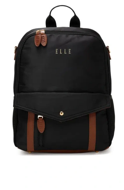 Elle Luxe Journey 18l Twill And Vegan Leather Backpack In Black