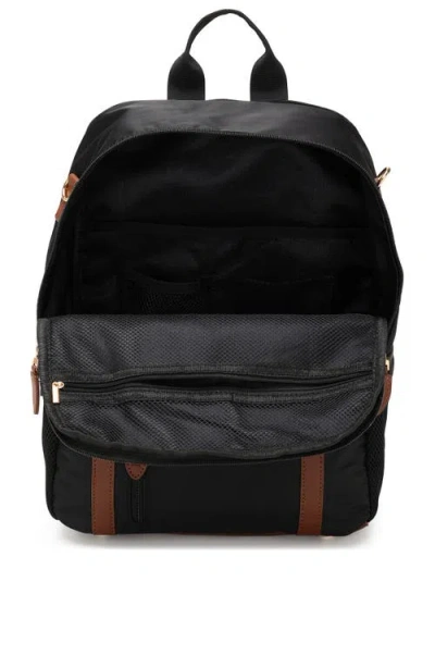 Elle Luxe Journey 18l Twill And Vegan Leather Backpack In Black