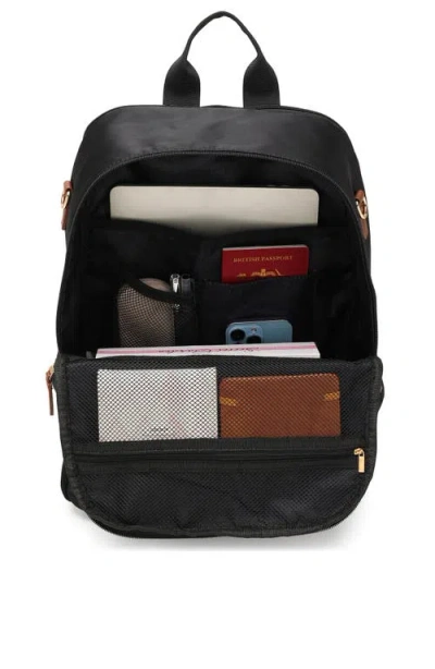 Elle Luxe Journey 18l Twill And Vegan Leather Backpack In Black