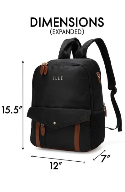 Elle Luxe Journey 18l Twill And Vegan Leather Backpack In Black