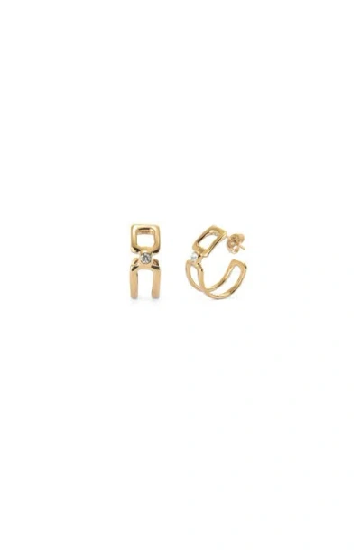 Unode50 Double Hoop Earrings Of Metal Alloy Plated In Gold 18k With White Topaz