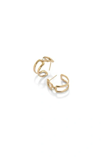 Unode50 Double Hoop Earrings Of Metal Alloy Plated In Gold 18k With White Topaz